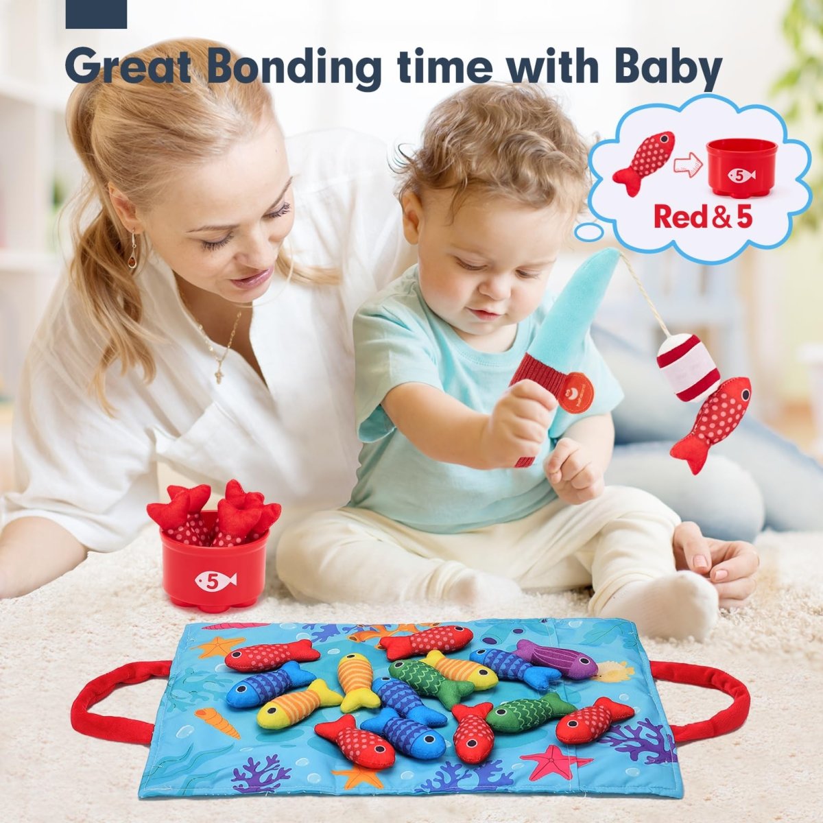 Montessori Fishing Game Set Toddlers, 22pcs Fabric Toy Stacking Cups - Babies Mall