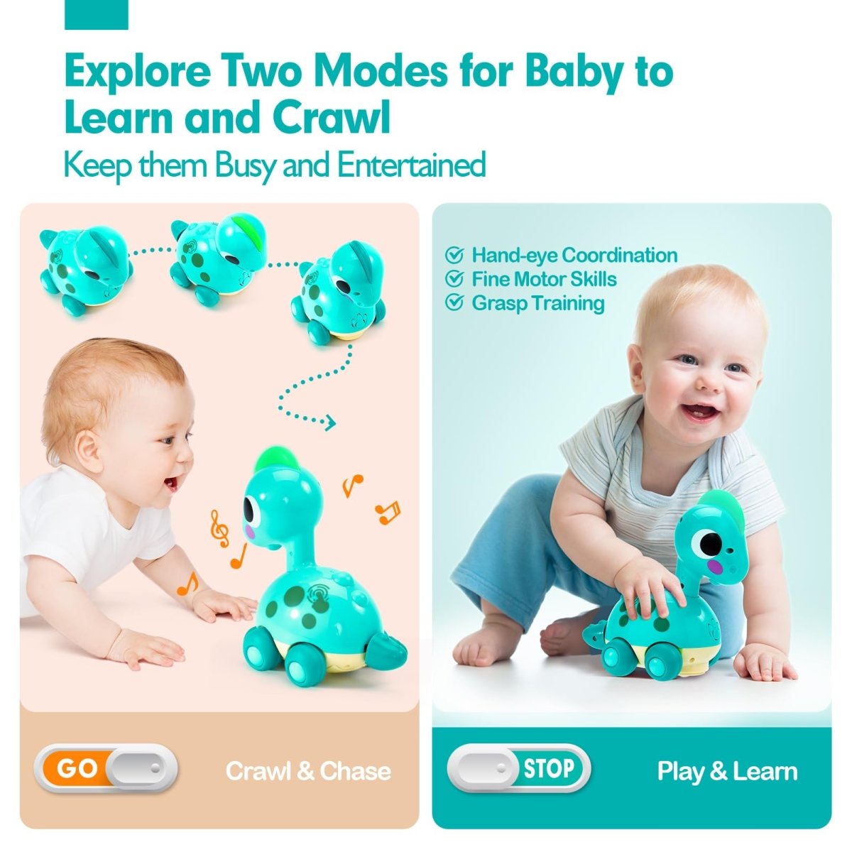 Montessori Musical Crawling Dinosaur Toy Toddlers with Lights Sounds - Babies Mall