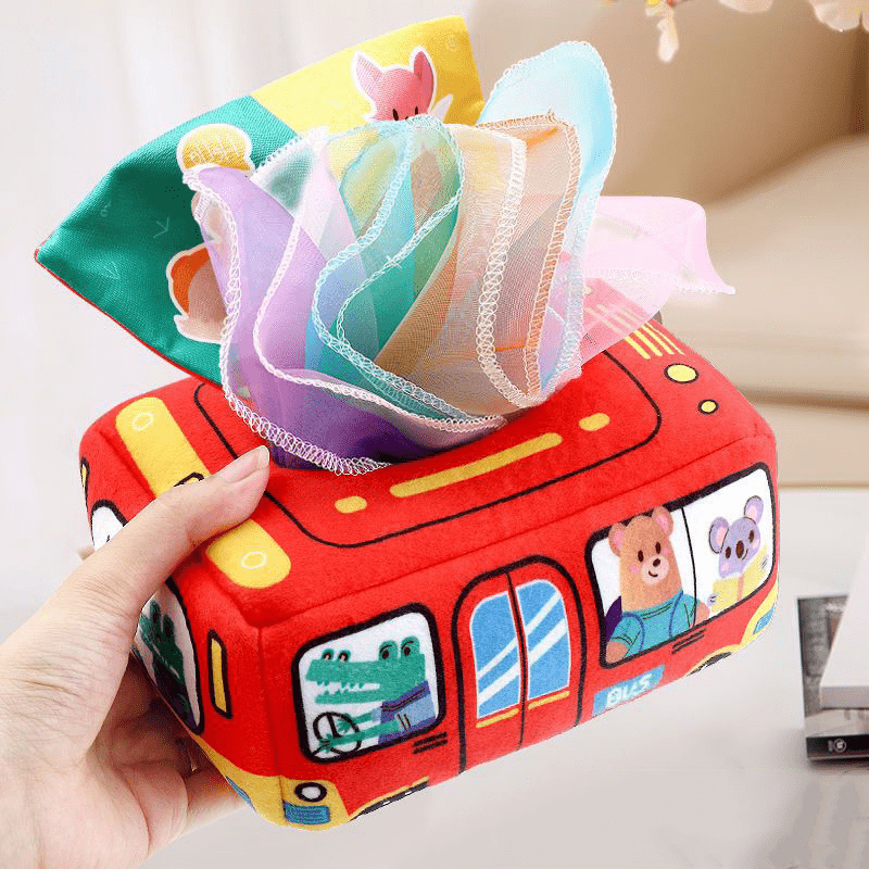 Montessori Tissue Box Toy with Silk, Animals, Numbers & Letters - Babies Mall