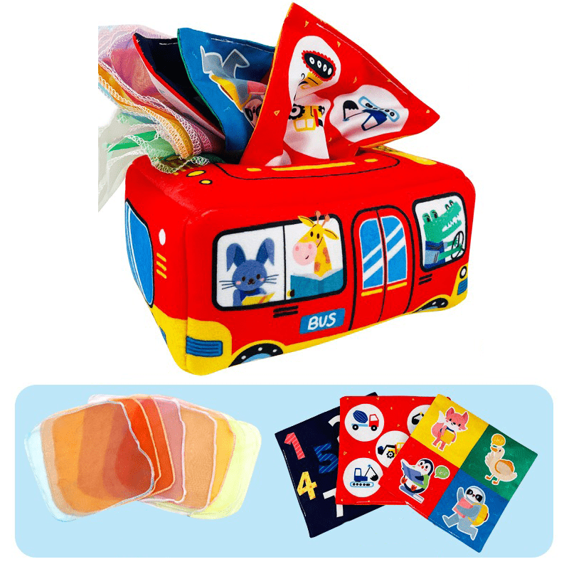 Montessori Tissue Box Toy with Silk, Animals, Numbers & Letters - Babies Mall