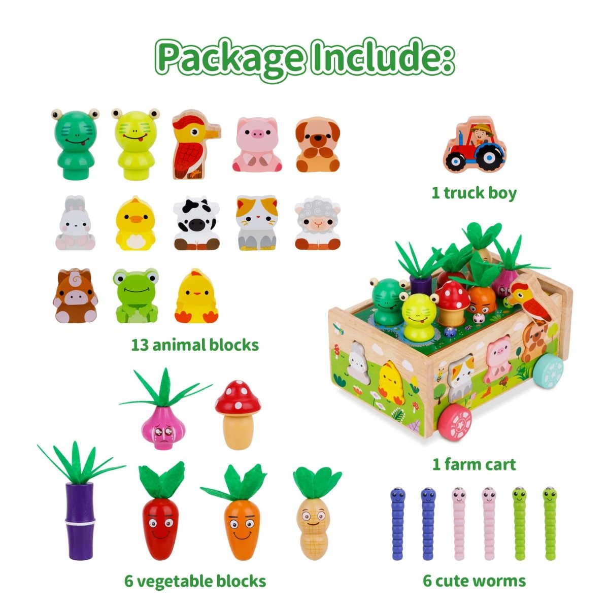 Montessori Wooden Carrot Toy, Sorting Game with Animals & Storage Box - Babies Mall