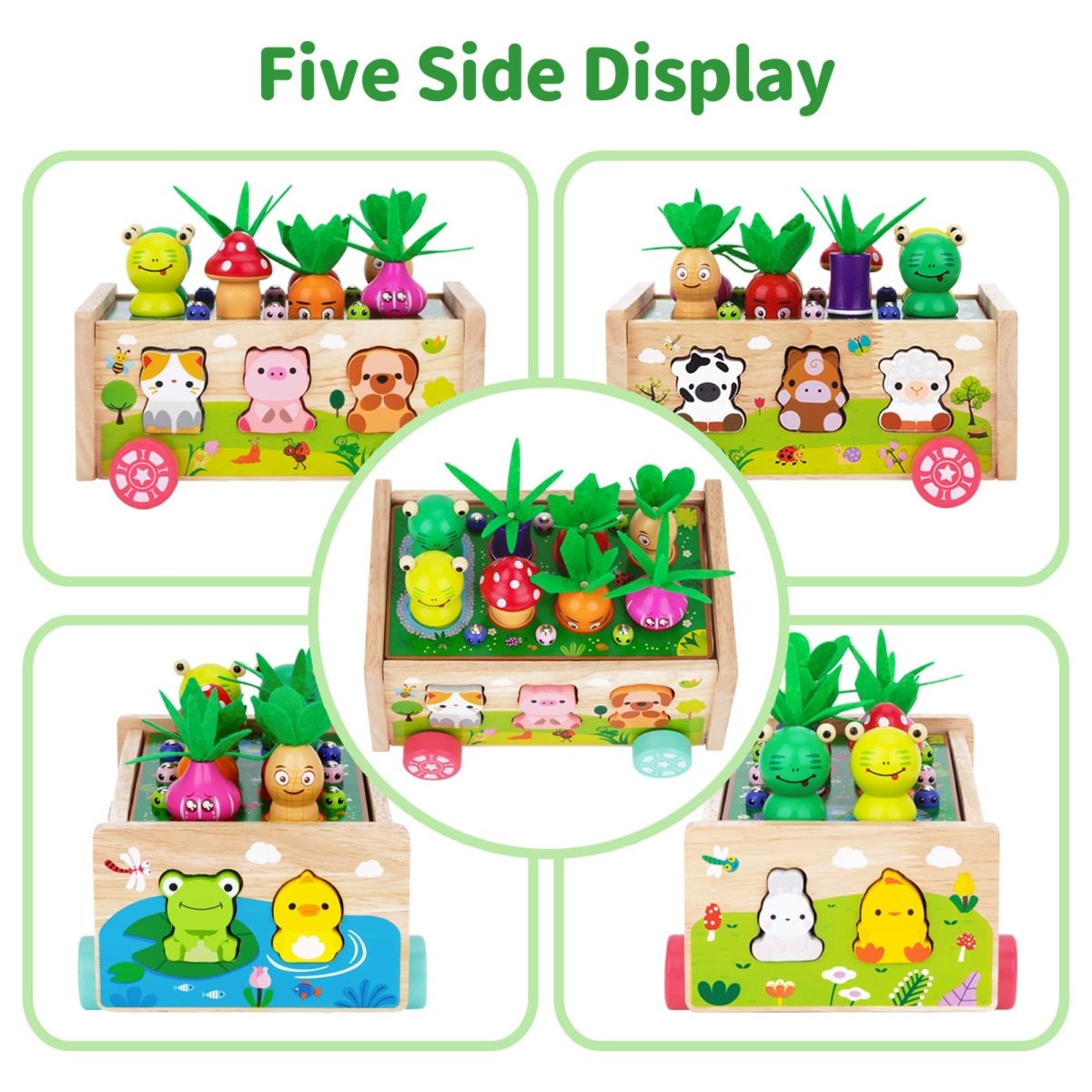 Montessori Wooden Carrot Toy, Sorting Game with Animals & Storage Box - Babies Mall