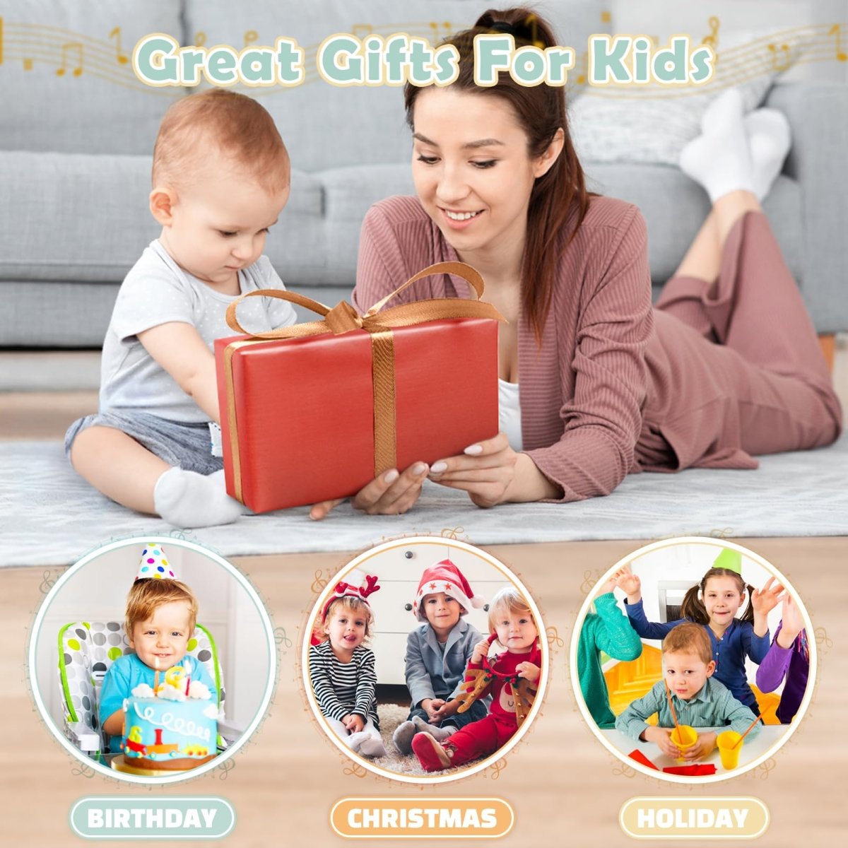 Montessori Wooden Music Set with Drum, Xylophone, Maracas for Kids - Babies Mall