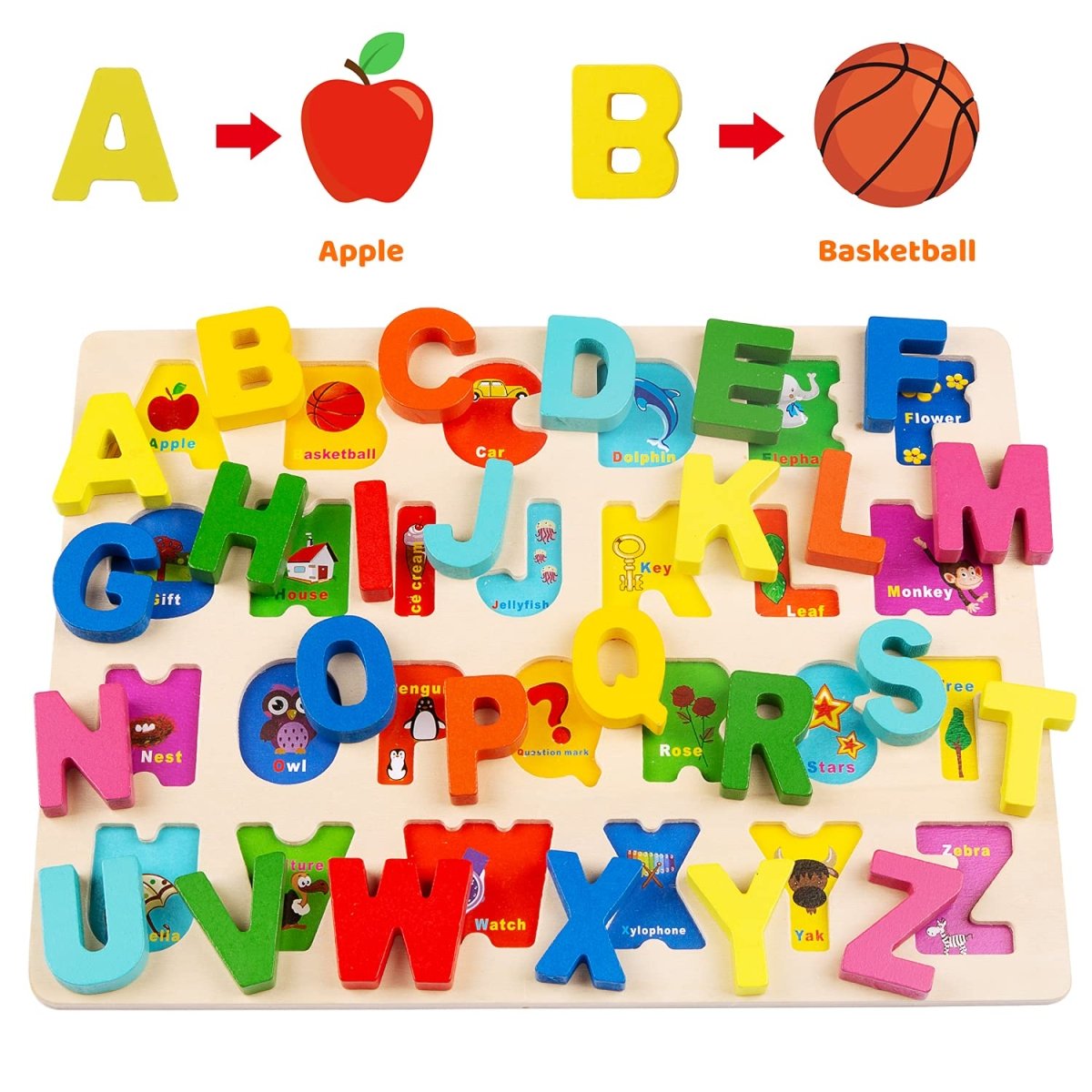 Montessori Wooden Puzzle Set with Letters, Shapes and Numbers Boards - Babies Mall