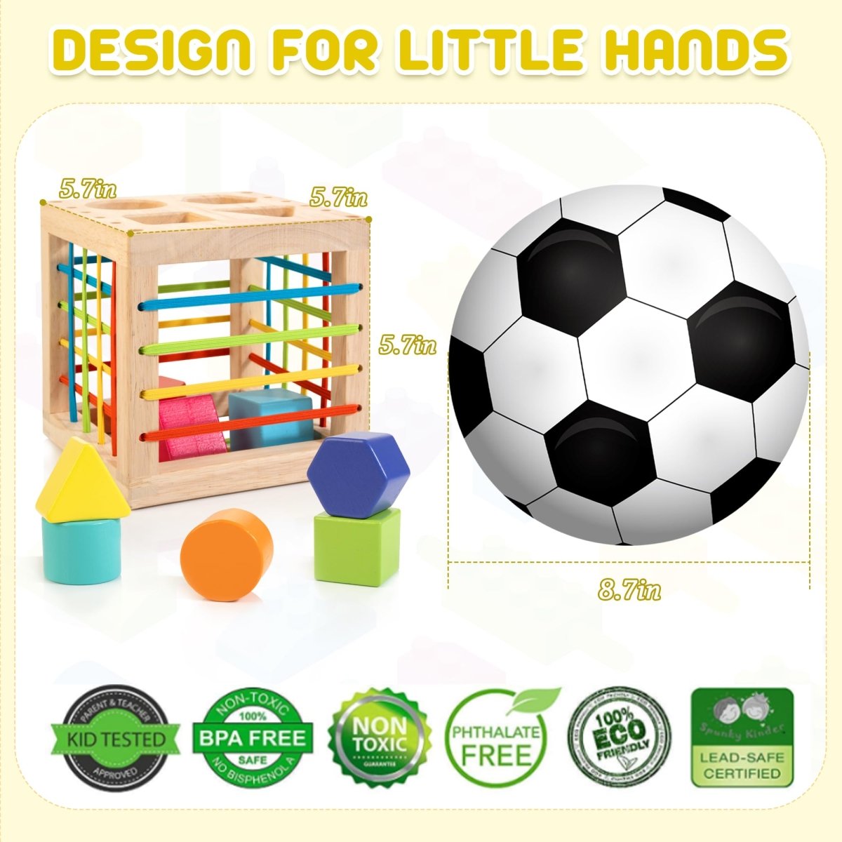Montessori Wooden Shape Sorter Cube with 8 Textured Blocks for Toddlers - Babies Mall