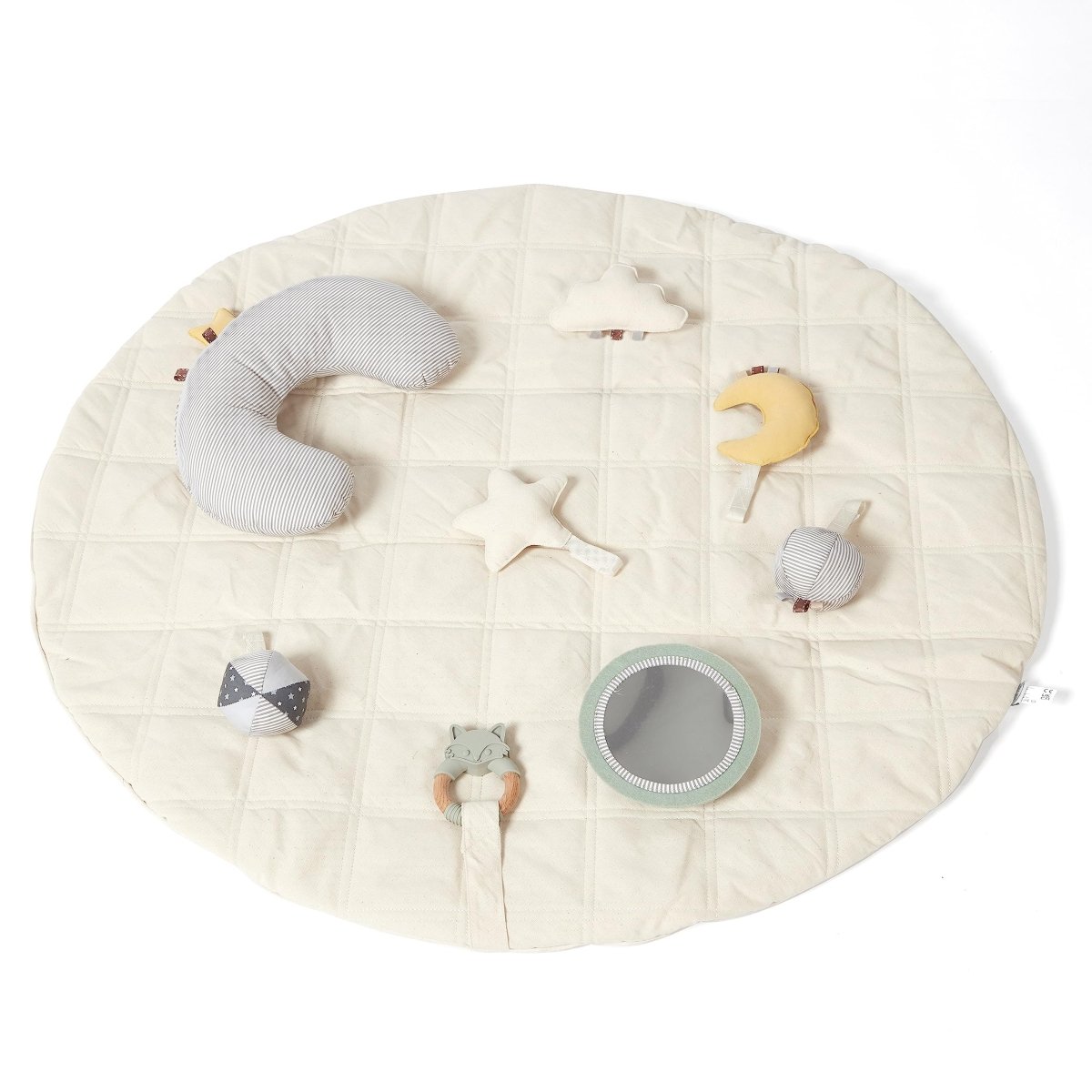 Organic Cotton Cozy Baby Playmat with Mirror, Tummy Pillow and 6 Toys - Babies Mall