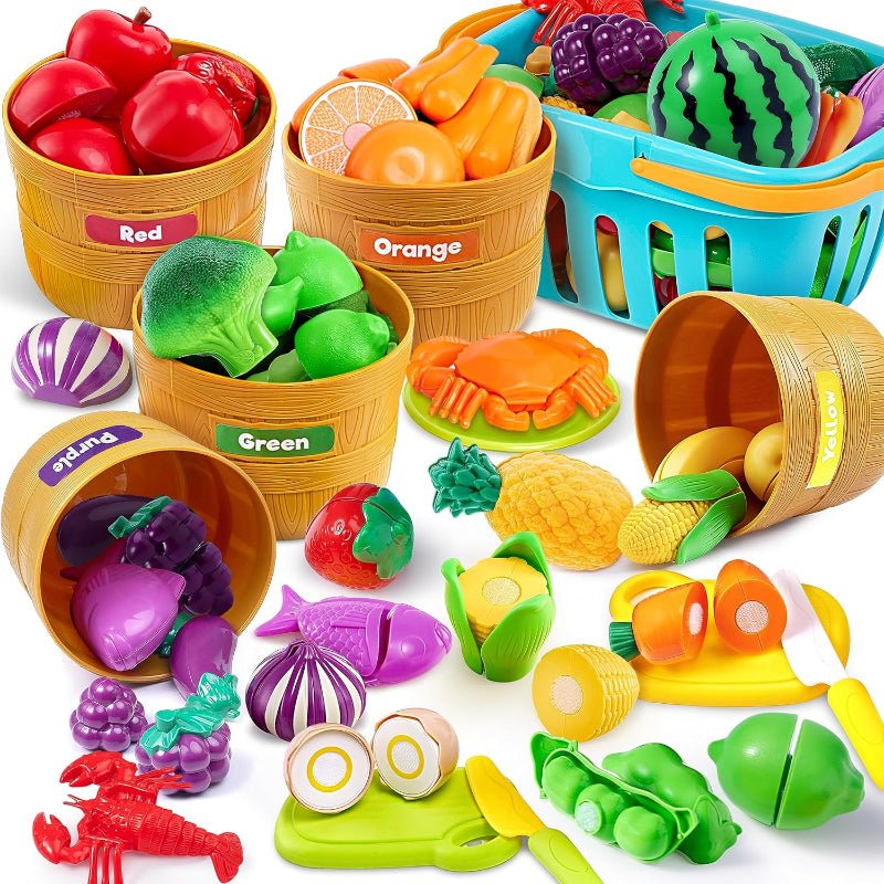 Play Food Sorting Set with Color - Coded Baskets and Cutting Board - Babies Mall