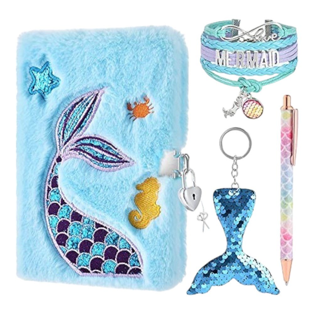 Plush Locking Diary with Gel Pen, Keychain & Bracelets – Soft Cover - Babies Mall
