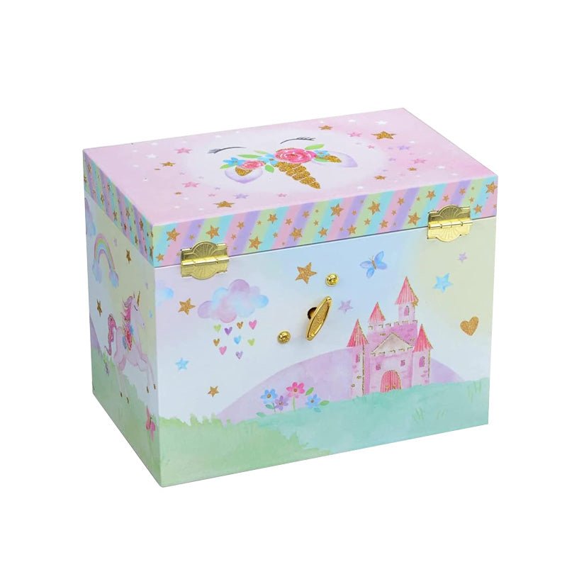 Rainbow Musical Jewelry Box with 4 Drawers and Spinning Unicorn - Babies Mall