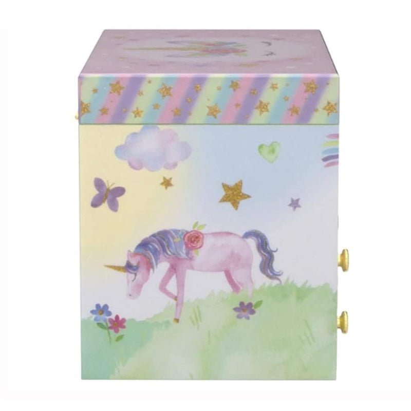 Rainbow Musical Jewelry Box with 4 Drawers and Spinning Unicorn - Babies Mall