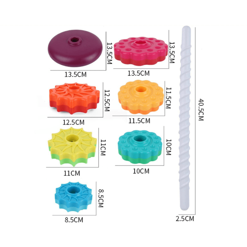 Rainbow Stacker Rotating Tower – 6 - Layer Spiral Gear Toy for Toddlers - Babies Mall