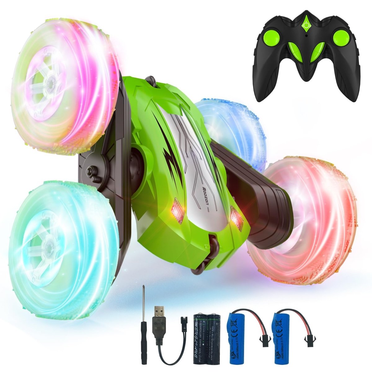 RC Stunt Truck 360° Spin – 2.4GHz Remote, LED Wheels, Dual Battery - Babies Mall