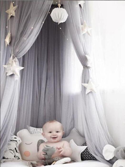 Round Crib Canopy with Dome Top, Mesh Curtain for Baby Nursery Decor - Babies Mall