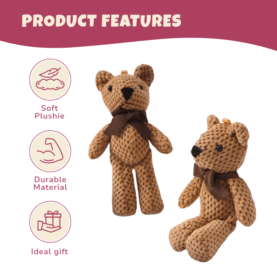 Set of 2 Handmade 100% Cotton Plush Teddy Bears – Soft Hanging Dolls - Babies Mall