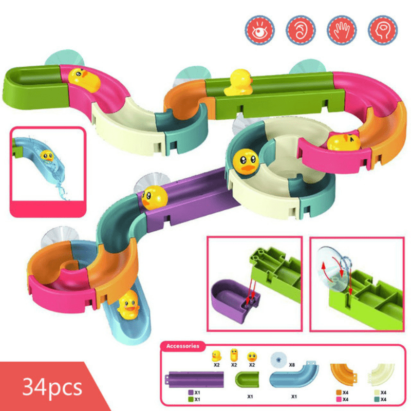 Toddler Bath Toy Duck Waterslide Set 34 Pieces & Customizable - Babies Mall