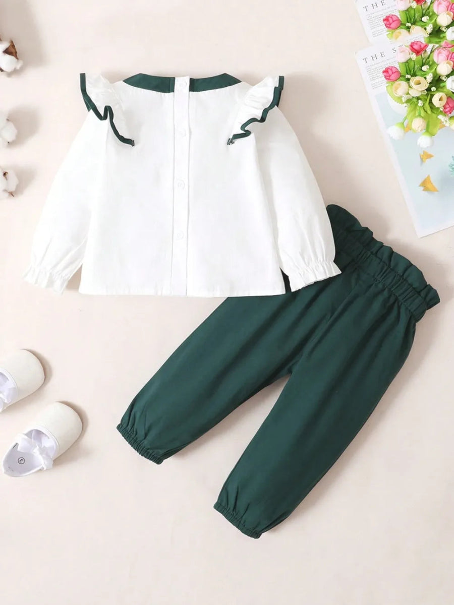 Toddler two - piece cotton outfit with bow and ruffles - Babies Mall
