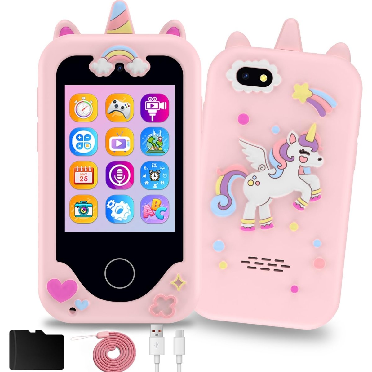 Touchscreen Kids Phone with Dual Cameras, 12 Apps & 8GB SD Card - Babies Mall