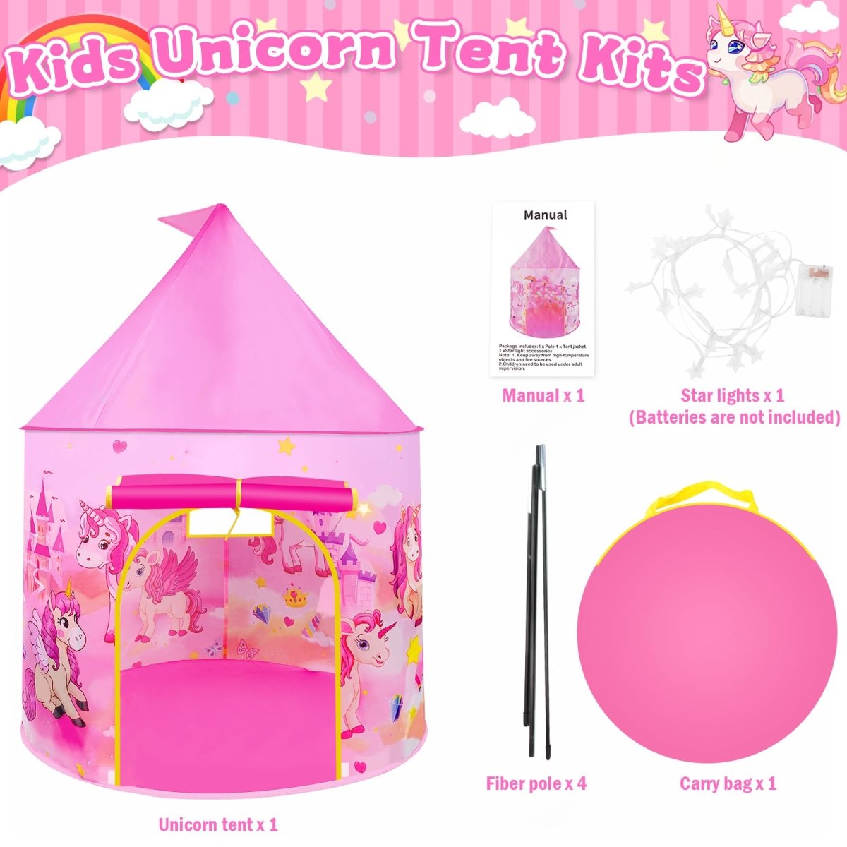 Unicorn Pop Up Tent Pink for Indoor & Outdoor Princess Playhouse - Babies Mall