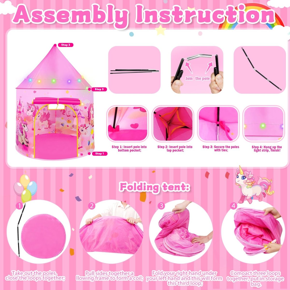 Unicorn Pop Up Tent Pink for Indoor & Outdoor Princess Playhouse - Babies Mall