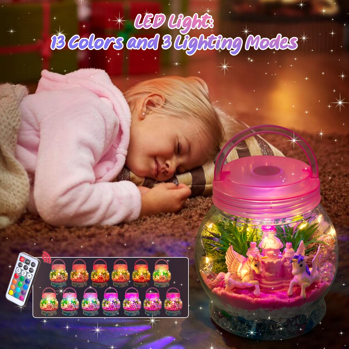Unicorn Terrarium Craft Lights, Sand, Stickers, Castle & Moss Decor - Babies Mall
