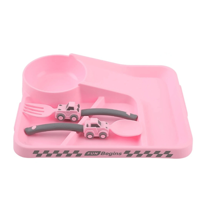 Vehicles Utensil Set for Toddlers, Grippy Fork Spoon Plate Kit - Babies Mall