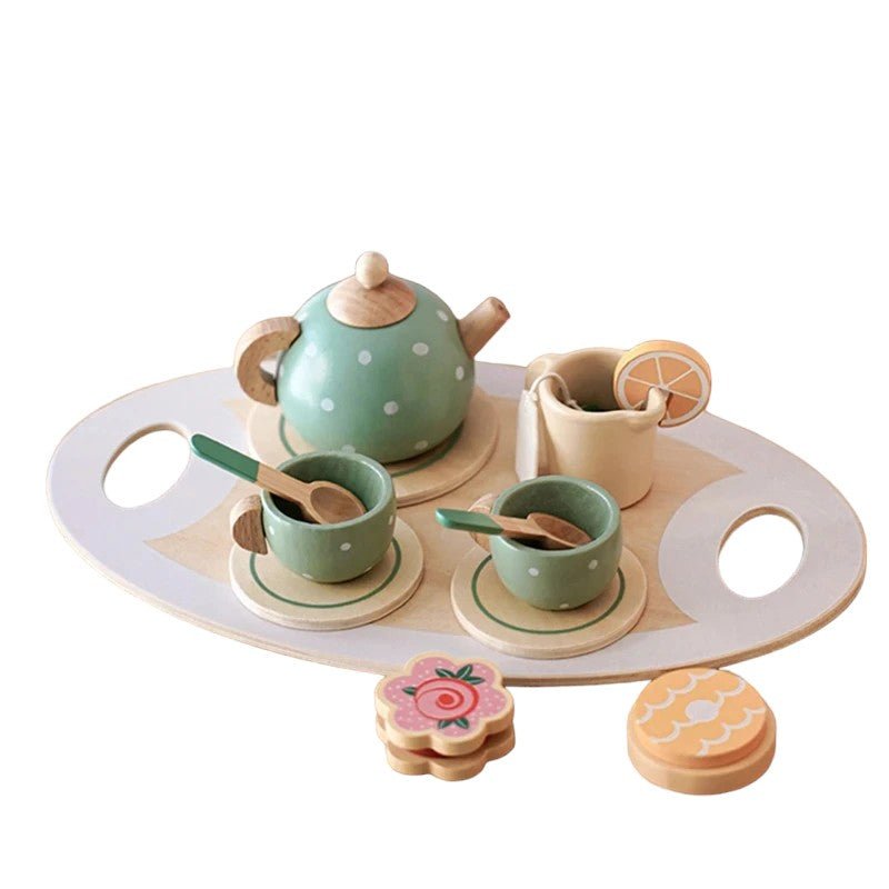 Wooden Kitchen and Tea Playset with Realistic Accessories - Babies Mall