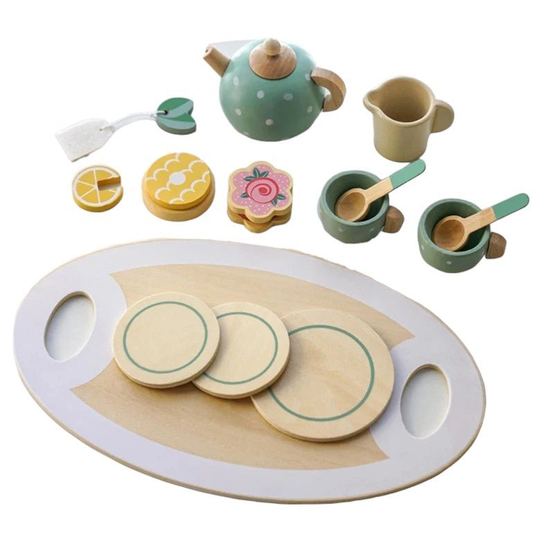 Wooden Kitchen and Tea Playset with Realistic Accessories - Babies Mall