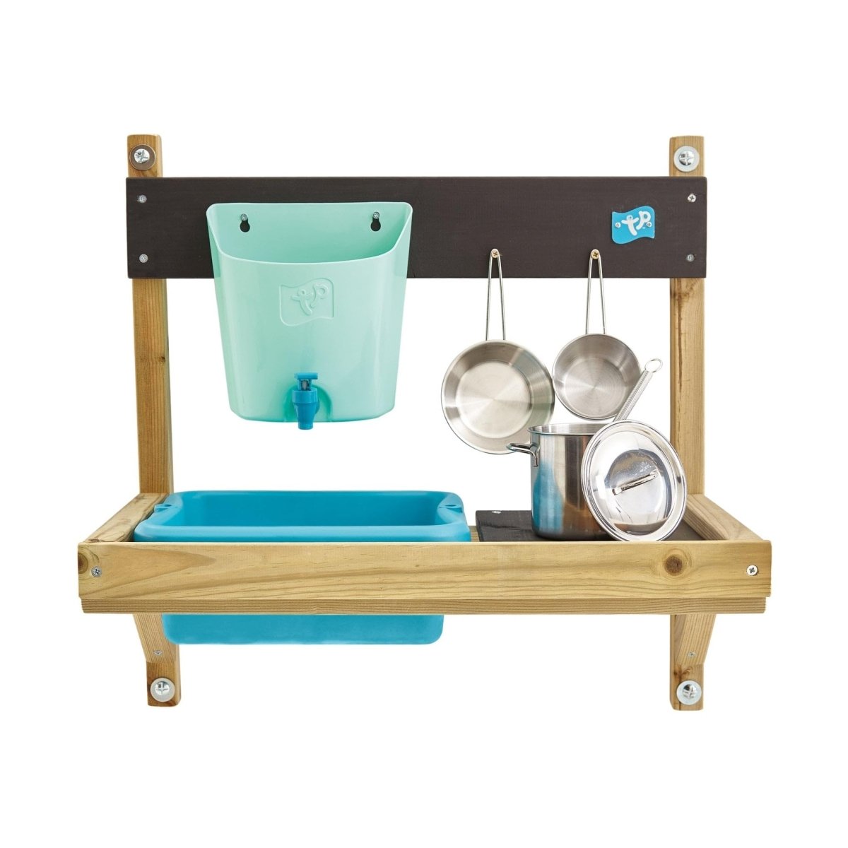 Wooden Mud Kitchen Attachment with Sink, Water Butt, Pans, Whisk Hooks - Babies Mall