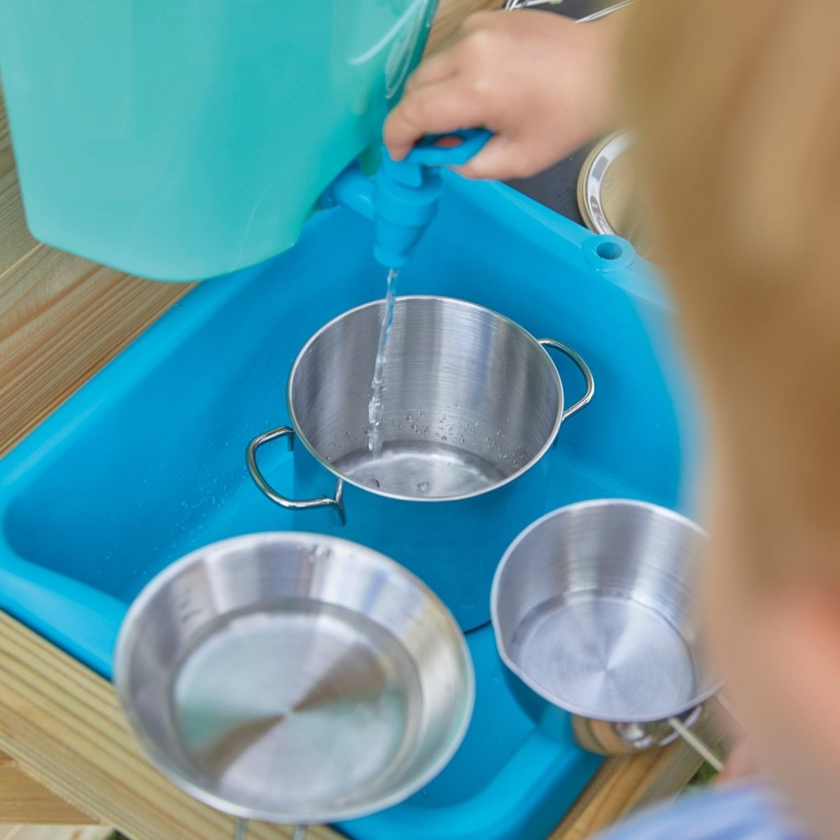 Wooden Mud Kitchen Attachment with Sink, Water Butt, Pans, Whisk Hooks - Babies Mall