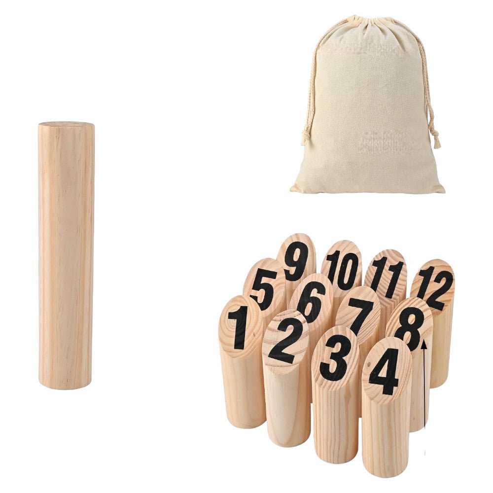 Wooden Numbered Kubb Set with Carry Bag for Outdoor Play - Babies Mall
