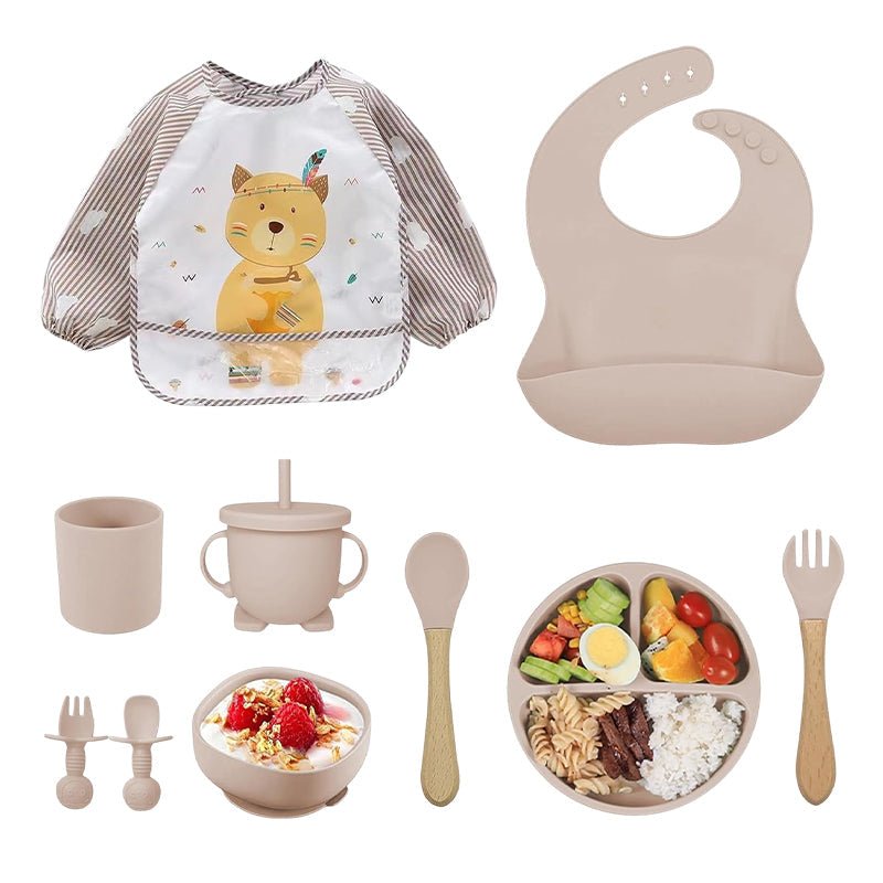 10 - Piece Baby Feeding Set, Silicone Plates, Bowl, Bibs, Spoon - Babies Mall