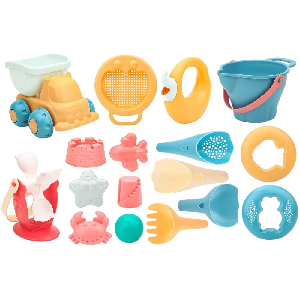 17 - Piece Kids Beach Toy Includes Bucket, Sand Molds, and Tools - Babies Mall