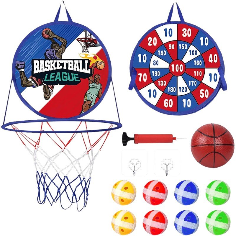 2 - in - 1 Basketball Hoop & Dartboard – Portable, Foldable & Durable - Babies Mall