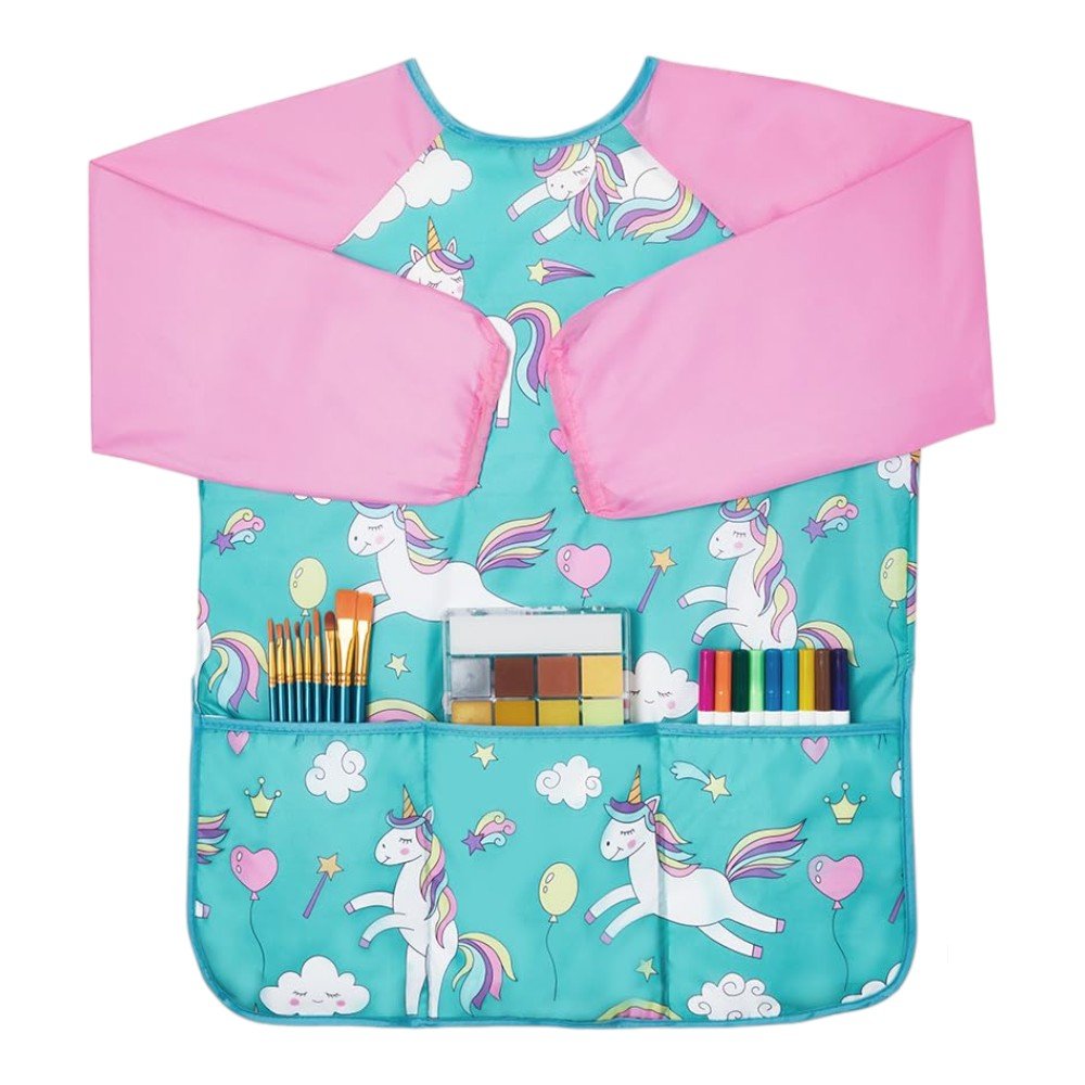 2 Kids’ Art Smocks, Waterproof, 3 Pockets, Ages 3 - 8, Pink & Blue - Babies Mall