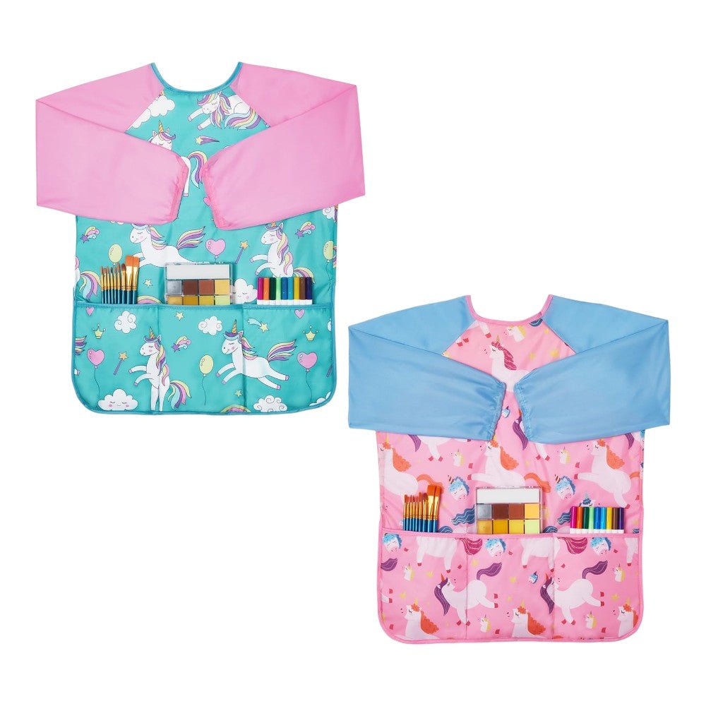 2 Kids’ Art Smocks, Waterproof, 3 Pockets, Ages 3 - 8, Pink & Blue - Babies Mall