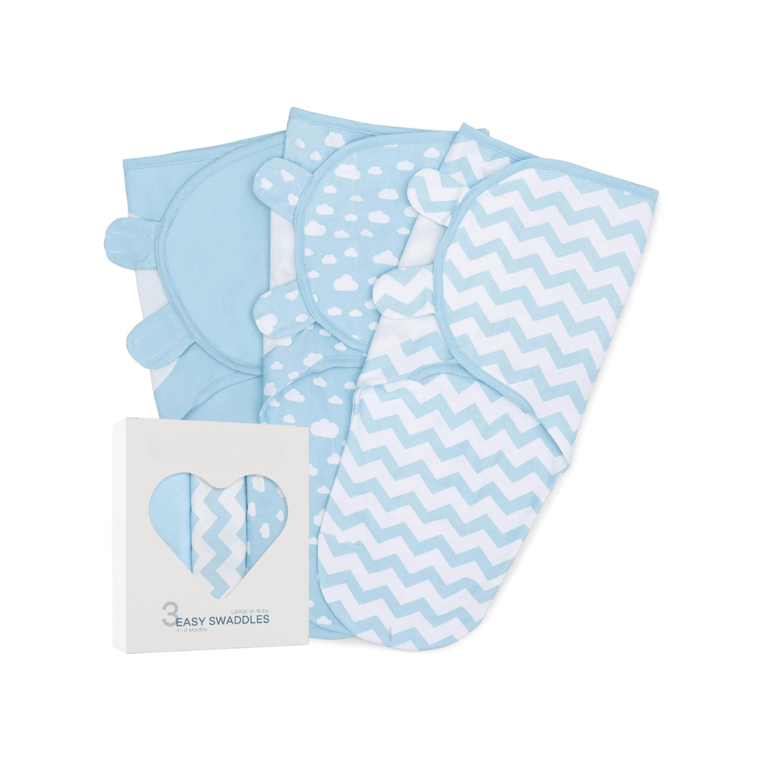 3 - Pack Cotton Baby Swaddle Blankets with Velcro Closure, 0 - 6 Months - Babies Mall