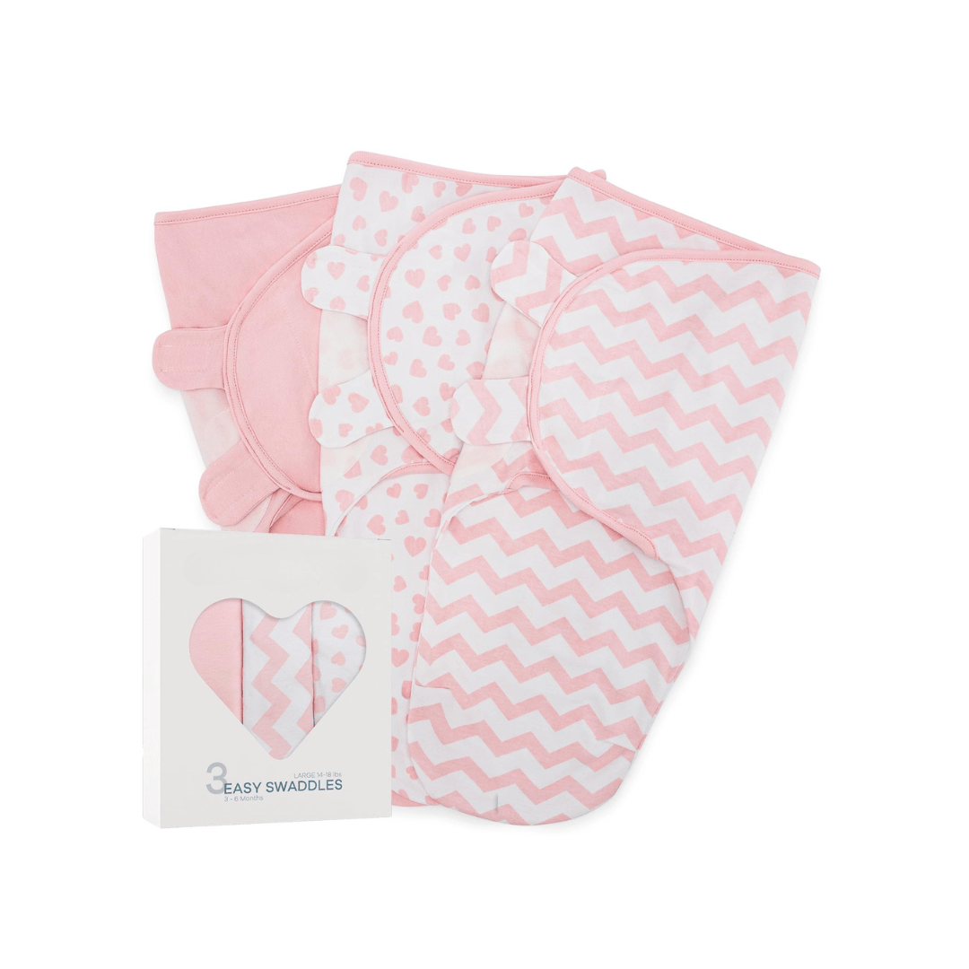 3 - Pack Cotton Baby Swaddle Blankets with Velcro Closure, 0 - 6 Months - Babies Mall