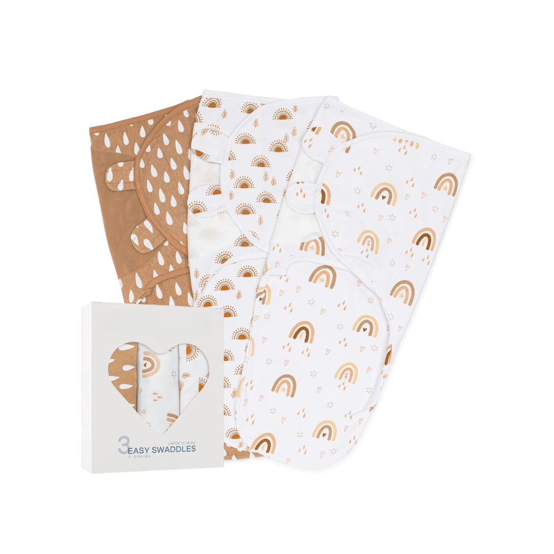 3 - Pack Cotton Baby Swaddle Blankets with Velcro Closure, 0 - 6 Months - Babies Mall