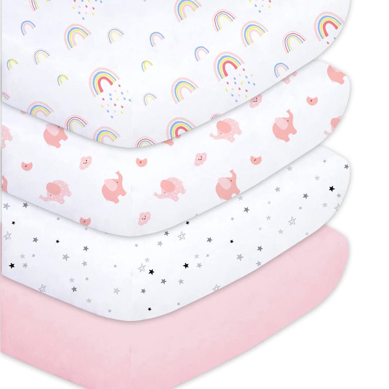 4 Pack Set Fitted Sheets for Standard Crib and Toddler Mattress - Babies Mall
