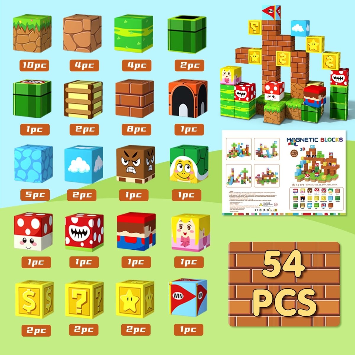 54 Magnetic Cubes with Game Pieces, STEM Building Toy for Kids 3+ - Babies Mall