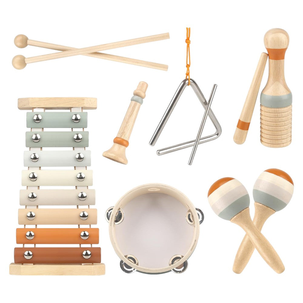 Wooden Musical Toy Set Xylophone, Drum & More for Kids 3-5