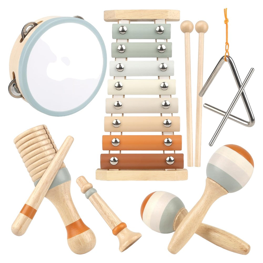 Wooden Musical Toy Set Xylophone, Drum & More for Kids 3-5