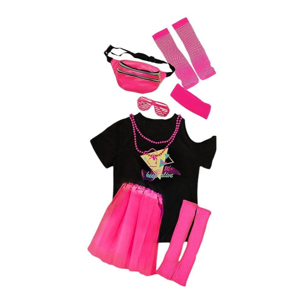 80s Girls Costume Set with Tutu, Gloves, Glasses, Necklace & More - Babies Mall