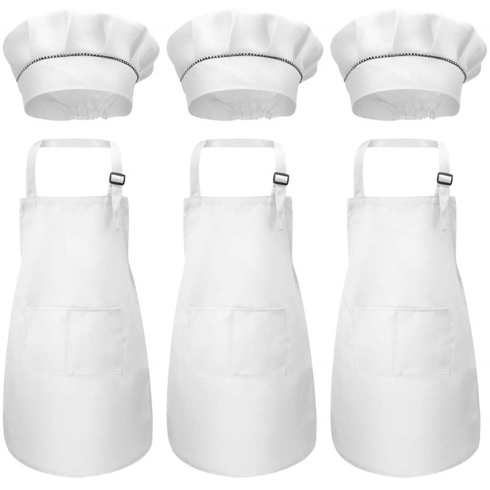 Adjustable Kids Chef Apron Set with Pockets 3 Pack Ages 3 - 6 - Babies Mall
