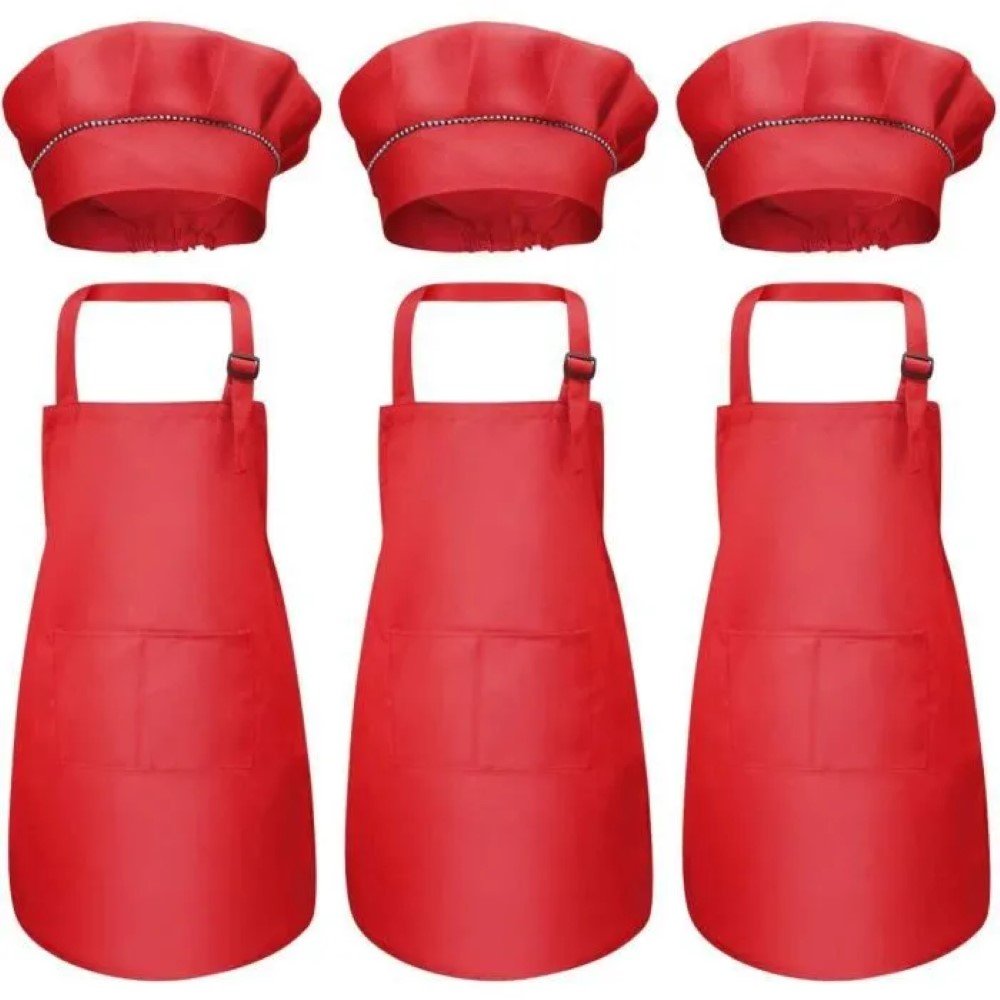 Adjustable Kids Chef Apron Set with Pockets 3 Pack Ages 3 - 6 - Babies Mall
