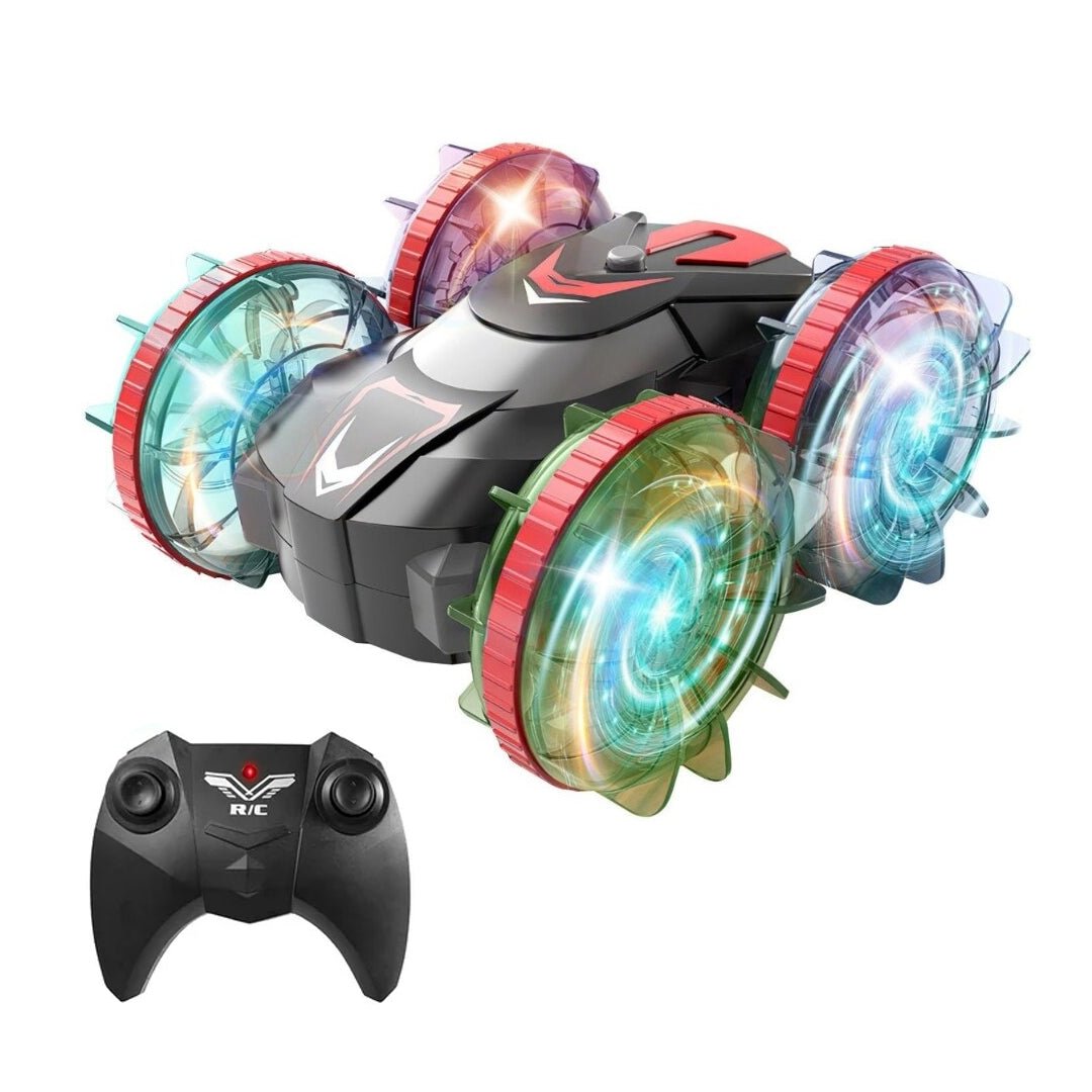 Amphibious 4WD RC Stunt Car – 360° Spins & LED Wheels - Babies Mall