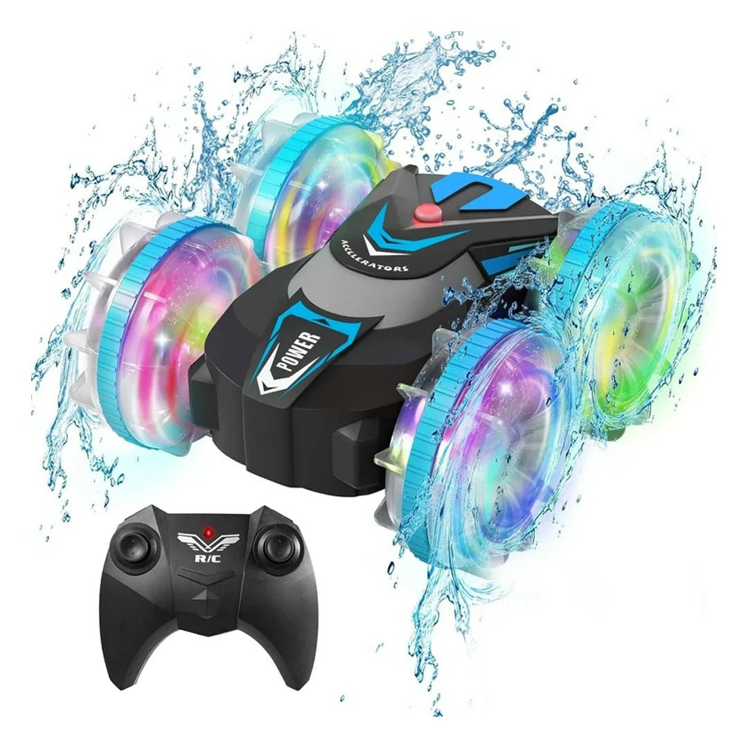 Amphibious 4WD RC Stunt Car – 360° Spins & LED Wheels - Babies Mall