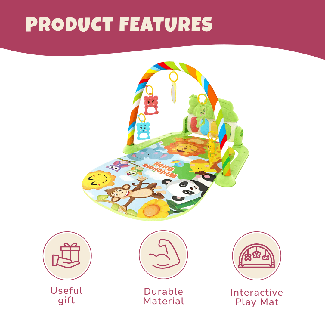 Baby Activity Gym with Kick Piano, Hanging Toys 0 - 36 Months Jungle - Babies Mall