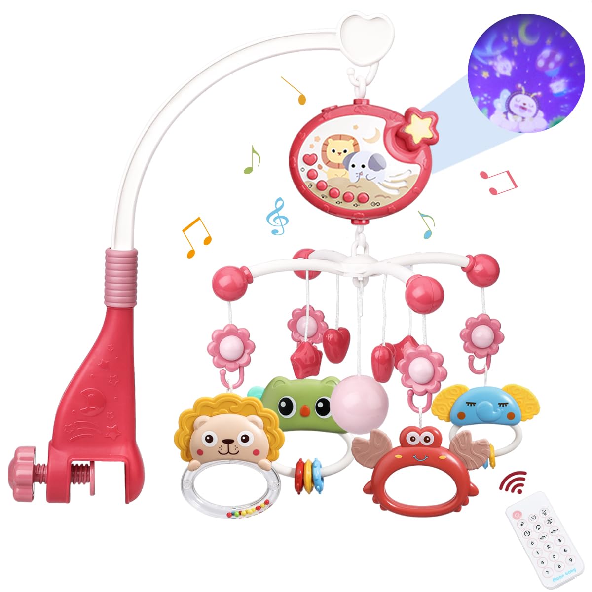 Baby Crib Mobile with 150 Songs, Projector, Night Light, Red - Babies Mall