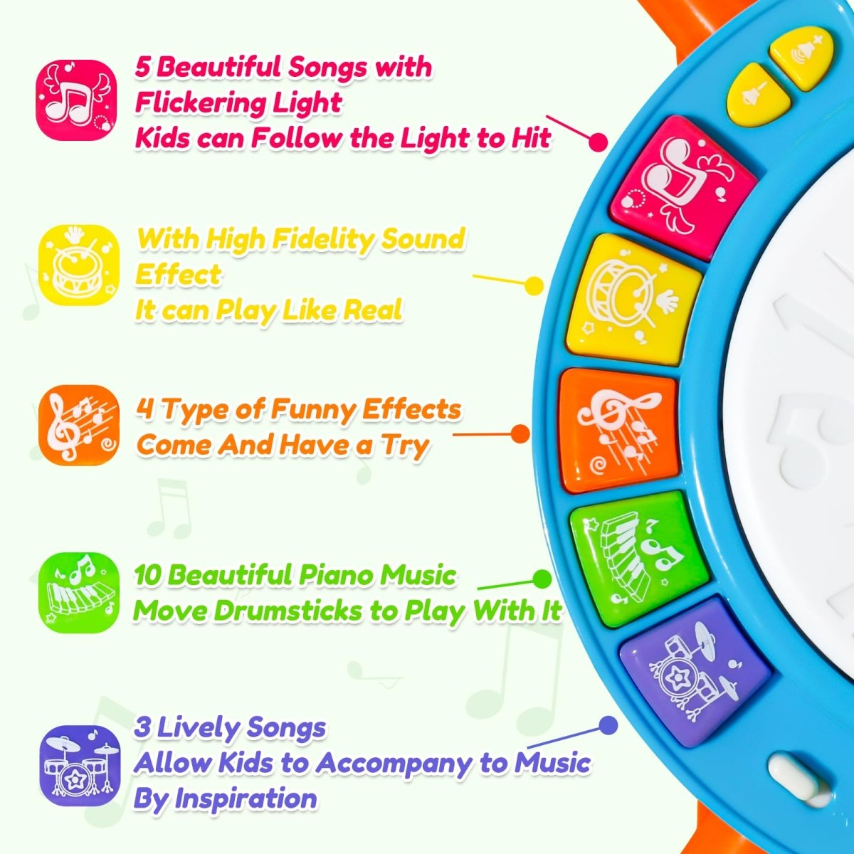 Baby Drum Set Toy 3 - in - 1 Musical Instrument with Lights & Sound - Babies Mall